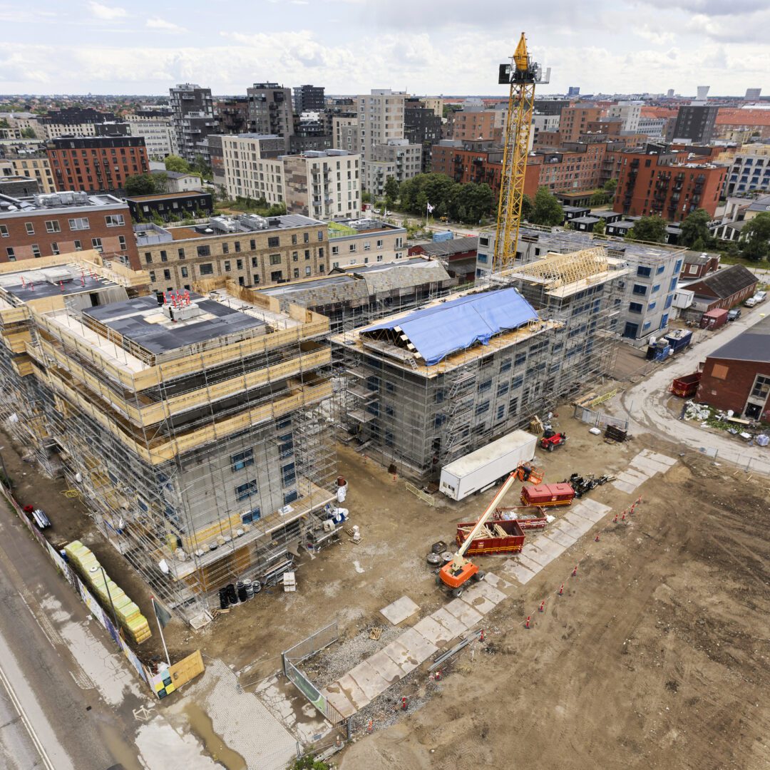 Aerial view from drone point of view. New residential district rising
