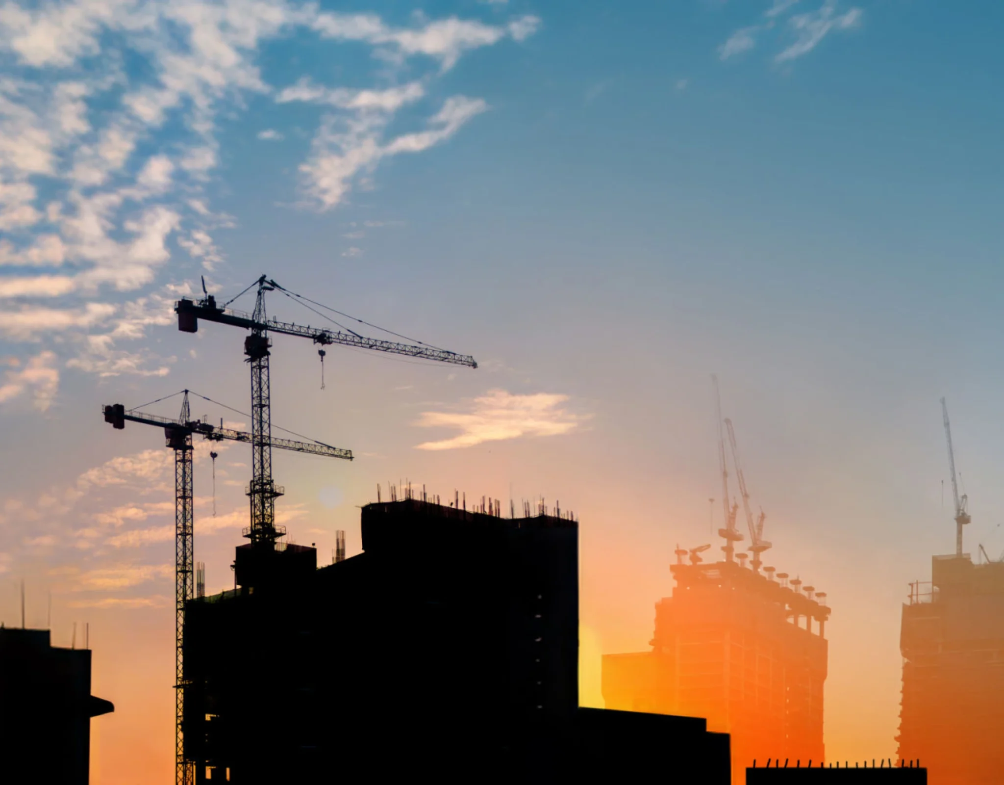 Construction site at sunset